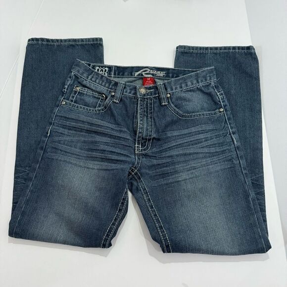 Request Dark Wash Embellished Jeweled Jeans Girls Size 14 Style# R81472X–11 - Picture 5 of 8